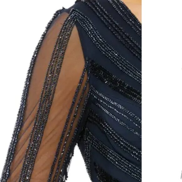 MAC DUGGAL 9145 ILLUSIONS A-LINE LONG SLEEVE MIDNIGHT GOWN 6 - Picture 6 of 7